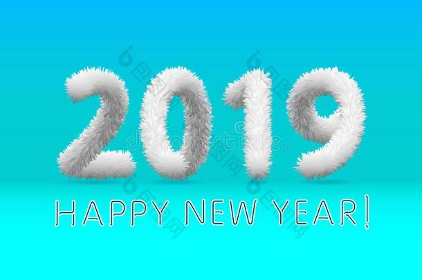 羊毛制的白色的多毛的多粗毛的羊毛<strong>2019</strong>幸福的新的年.蓝色后台