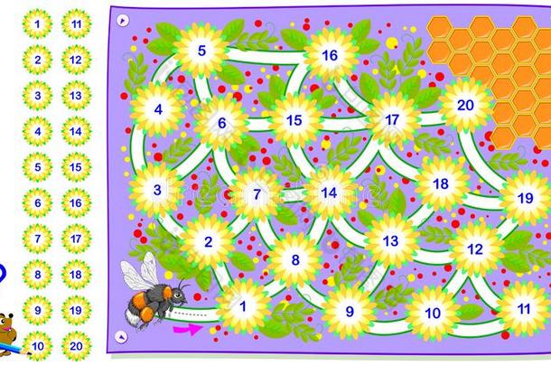 逻辑使迷惑游戏为年幼的孩子们和迷宫.帮助蜜蜂Colombia哥伦比亚