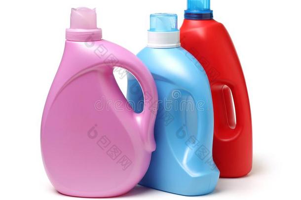 放置关于塑料制品瓶子为液体洗衣店洗涤剂或清洁