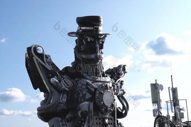 机器人的机器人上端和肩.以英尺表示的长度或距离.机器人、人形机器人机器人向后面