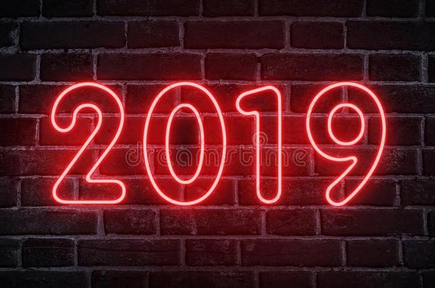 氖灼热的2019新的年广告设计向墙