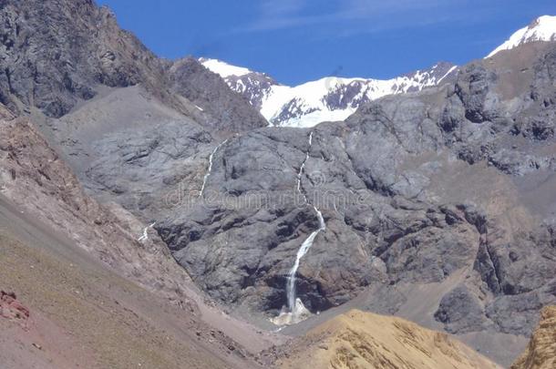 阿根廷-著名的山峰-徒步旅行采用中心安第斯山脉-山峰就像