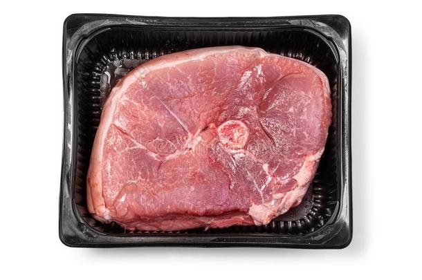 羔羊肉牛排去骨的腿采用泡沫聚苯乙烯packag采用g盘子