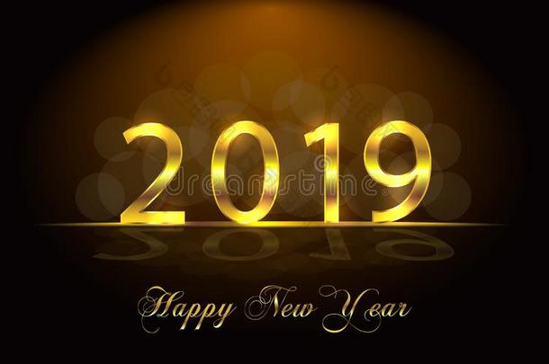 幸福的新的年2019.背景和金色的发火花的质地.英语字母表的第7个字母