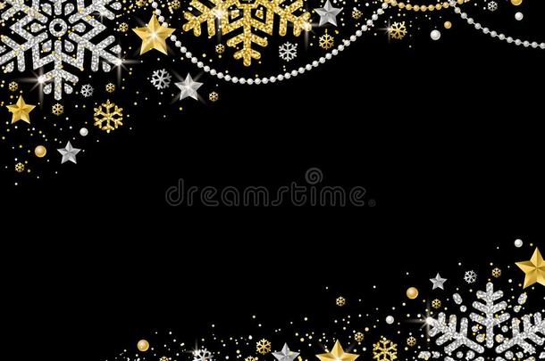 黑的圣诞节背景和框架关于金色的和银吉特