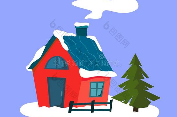 冬风景和雪,国家房屋和树