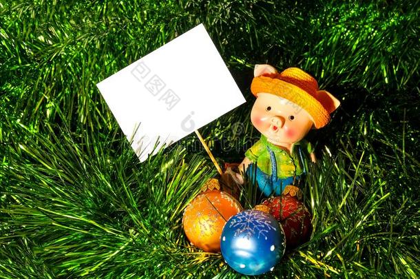 小猪祝愿幸福的新的年,2019,明信片,信,符号