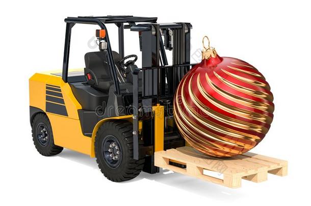 铲车货车和圣诞节球,新的年和圣诞节分享