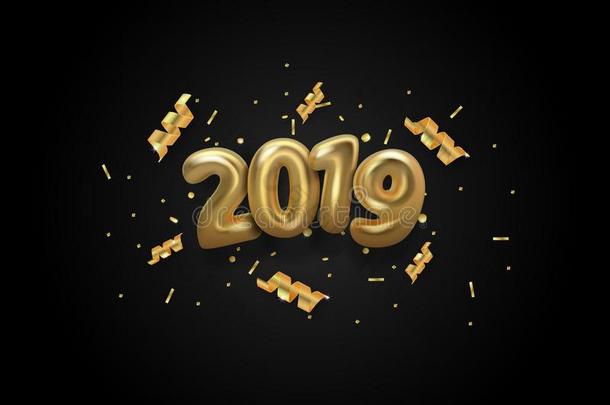 幸福的新的2019年背景.金色的金属的算术2019和