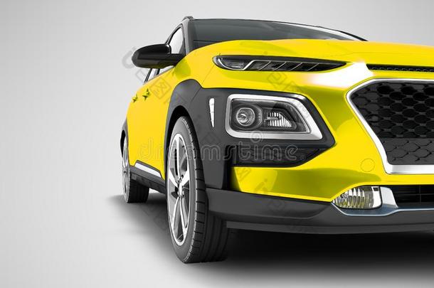 现代的黄色的汽车杂交为旅行和黑的插图采用frontal前沿