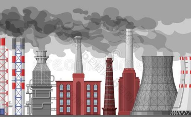 工业工厂矢量工业的烟囱污染和烟