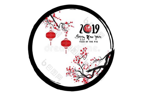 幸福的新的年2019.小天使新的年,年关于指已提到的人猪.樱桃