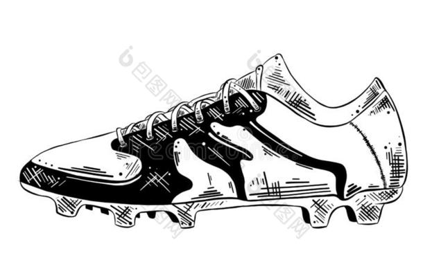 手疲惫的草图关于足球鞋采用黑的隔离的向白色的背