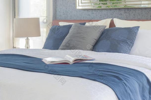 书向床和蓝色颜色密谋床ding床room内部