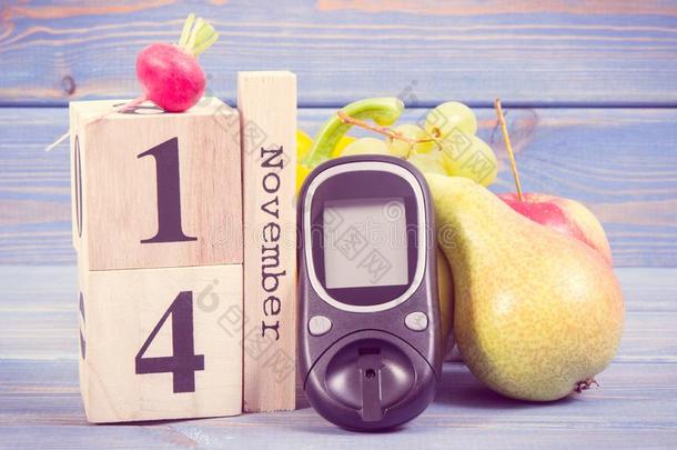 日期14十一月同样地象征关于世界糖尿病一天,葡萄糖计量器
