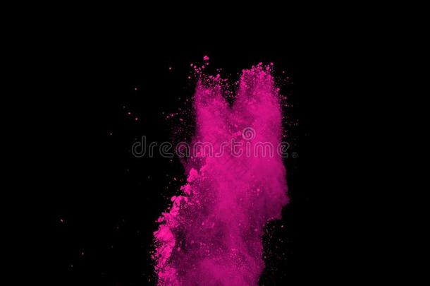 粉红色的粉爆炸向黑的背景.有色的云.色夫
