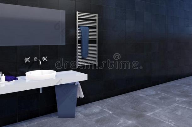 浴室和淹没和复制品空间黑的平铺的墙