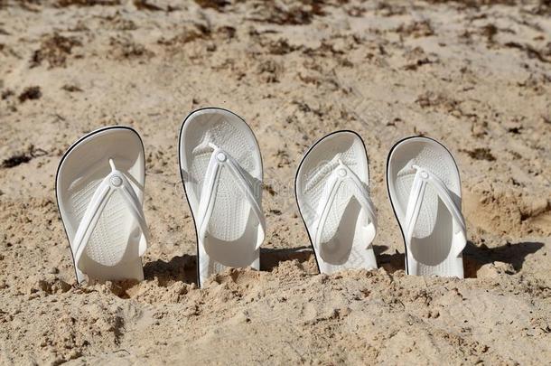 白色的拖鞋.白色的拖鞋向指已提到的人海滩.