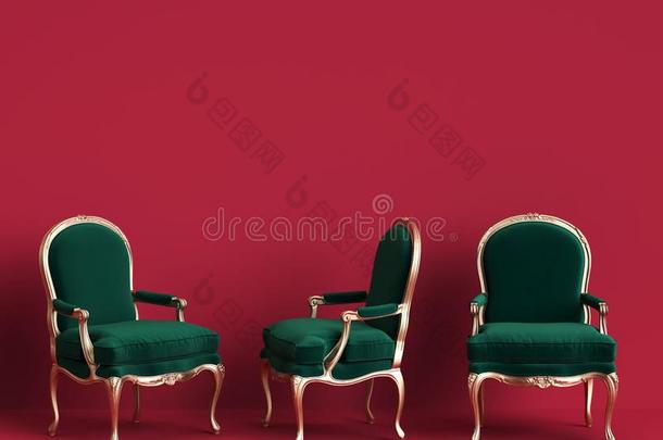 典型的椅子采用祖母绿绿色的和金向红色的背景和