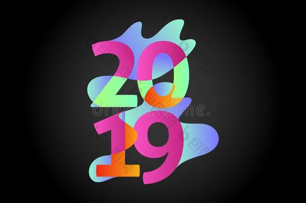 幸福的新的年2019,数字2019,数词2019,富有色彩的2019vect