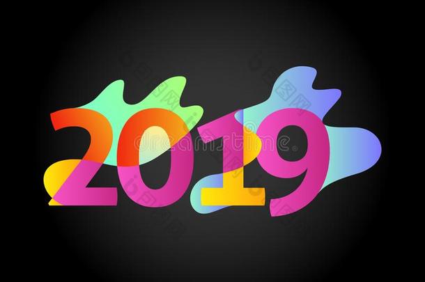 幸福的新的年2019,数字2019,数词2019,富有色彩的2019vect