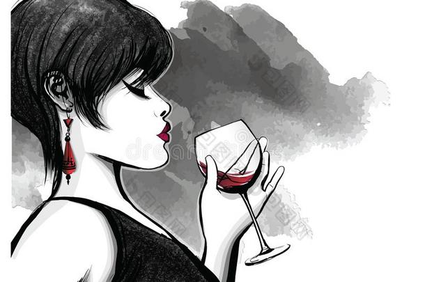 女人喝饮料红色的葡萄酒