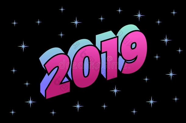 幸福的新的年2019,数词2019,富有色彩的2019矢量illustrat
