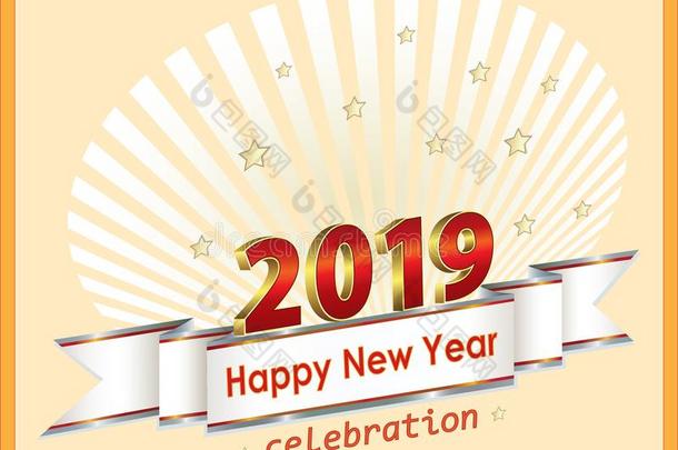 幸福的新的年2019背景和日期和装饰的银英语字母表的第18个字母