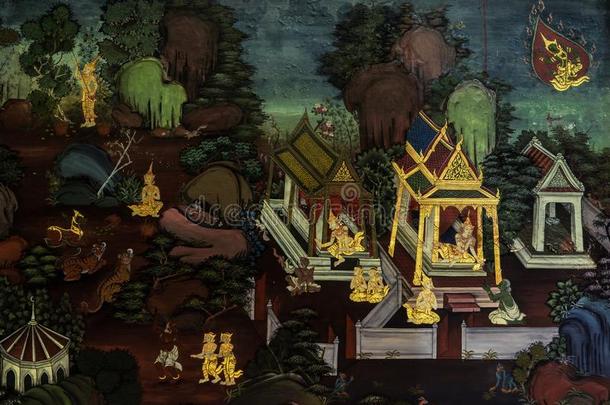 古代的ThaiAirwaysInternational泰航国际佛教的壁画壁画绘画