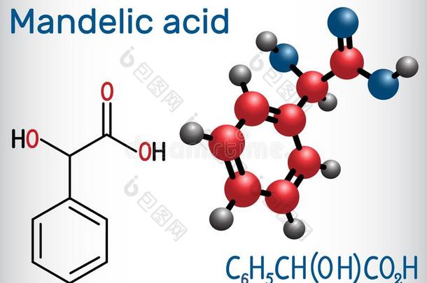 曼德里克酸味的分子.结构的化学的公式和分子