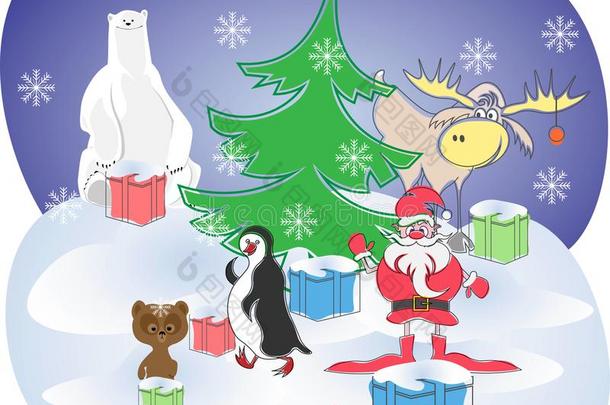 招呼卡片和SociedeAnonimaNacionaldeTransportsAereos国家航空运输公司,麋鹿,企鹅,圣诞节树