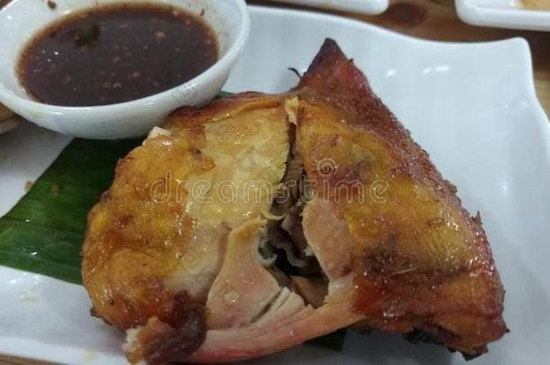 鸡<strong>烧烤</strong>ThaiAirwaysInternational泰航国际地方的食物<strong>菜单</strong>