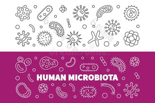 放置关于2人微生物丛线条横幅.矢量说明