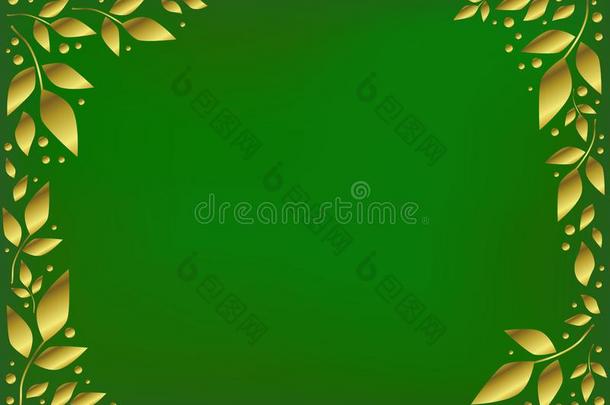 绿色的背景程式化的同样地丝绒装饰和金色的树叶