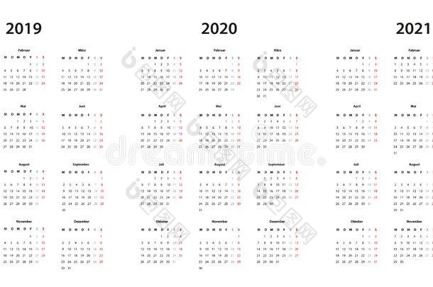 卡伦德2019,2020,2021卡伦德简单的模板,德国的