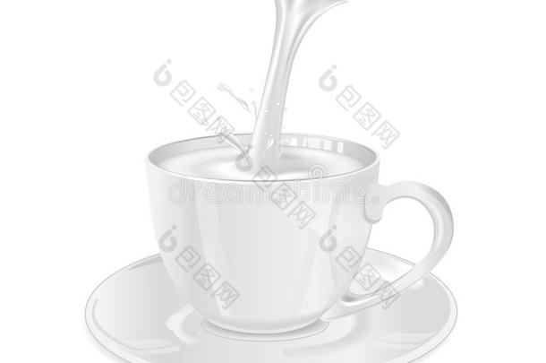 玻璃咖啡豆杯子和茶杯托.传布咖啡豆和奶