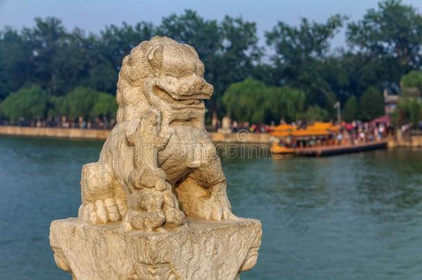 狮子雕刻在指已提到的人著名的17弓形狮子桥向昆明湖
