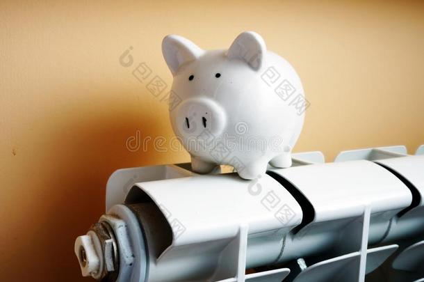 暖气装置暖气片和小猪银行向它.储蓄.