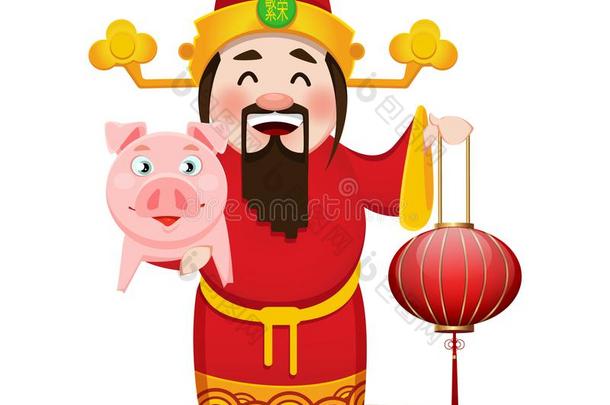 中国人上帝关于财产佃户租种的土地传统的灯笼和<strong>猪</strong>.