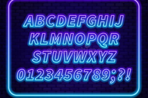 蓝色紫色的梯度氖字母表向一d一rkb一ckground.明亮的