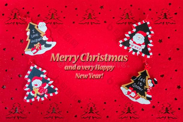 圣诞节红色的卡片和问候文本,和装饰树,英文字母表的第19个字母