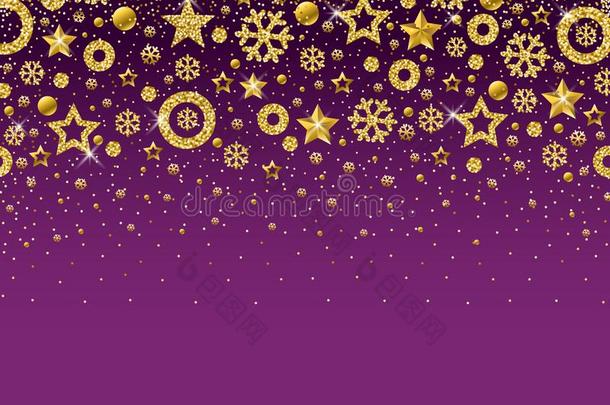 紫色的圣诞节卡片和框架关于金色的辉煌的雪花