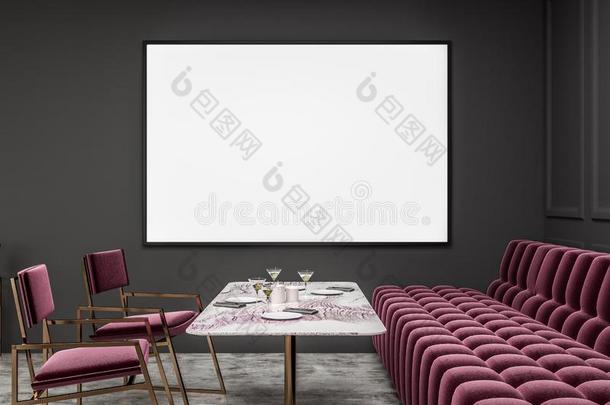 灰色饭店和红色的沙发和椅子,海报
