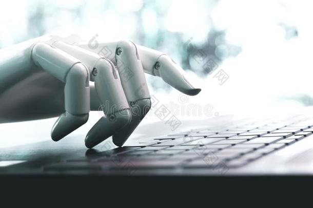 机器人观念或机器人手聊天机器人紧迫的计算机键盘