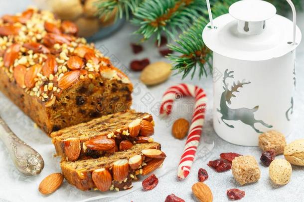掺有<strong>干果</strong>的糕饼.传统的圣诞节蛋糕和杏树,干燥的克兰贝