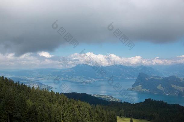 看法向湖紫花苜蓿和山景色,紫花苜蓿,Switzerl和,