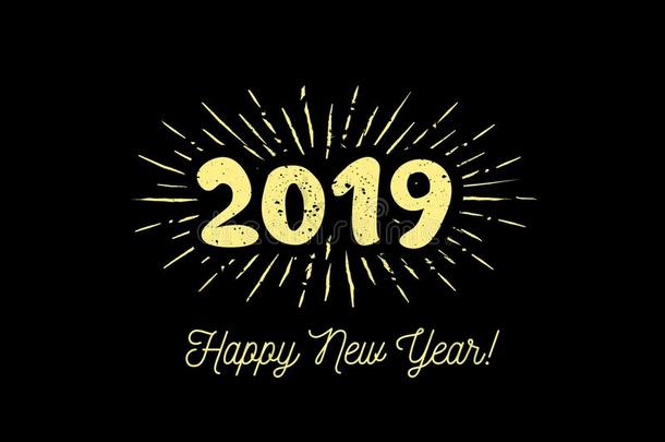 从云隙射下的阳光2019.祝贺和幸福的新的年.矢量图解