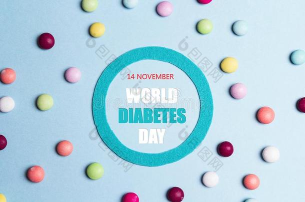 世界糖尿病一天观念和象征关于糖尿病和糖果.