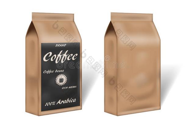 纸阿拉伯咖啡咖啡豆包装设计愚弄在上面.空的咖啡豆坦普拉