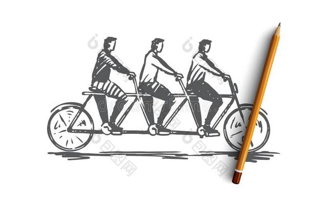 使协调,合作,协力,自行车,两匹前后串联在马车上的马观念.手资料暂存器